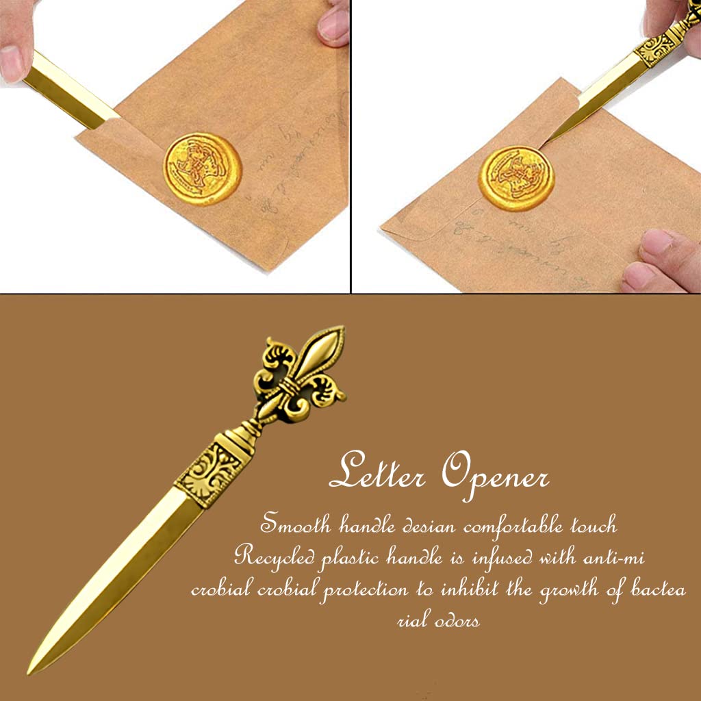 HASTHIP Quill Pen Ink Wax Seal Stamp Gift Set with 5 Nibs and 3 Wax Sticks | Feather & Brass Design