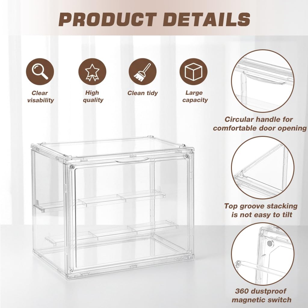 HASTHIP Collectible Figures Display Box for Desk Showcases with 3 Tier Stepped Clear Acrylic Design 27x18x22cm