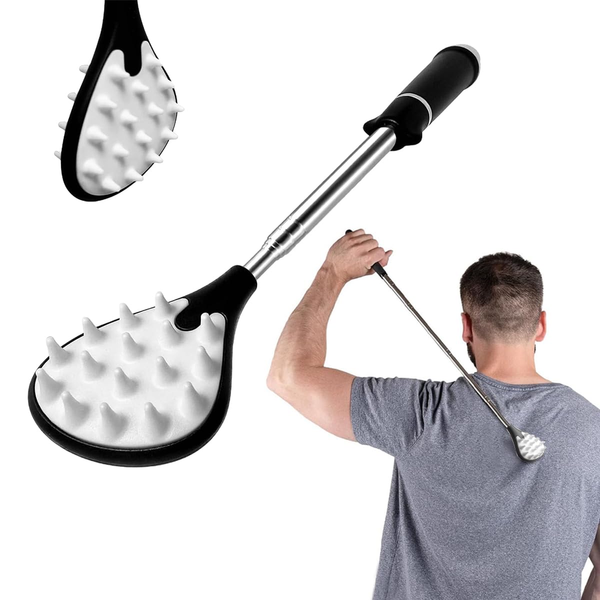 HASTHIP® Rascador de Espalda Extensible de Acero Inoxidable,Rascador Telescópico Portátil con Mango Antideslizante Textura Mate,Herramienta Masajeadora Retráctil para Alivio del Picor y