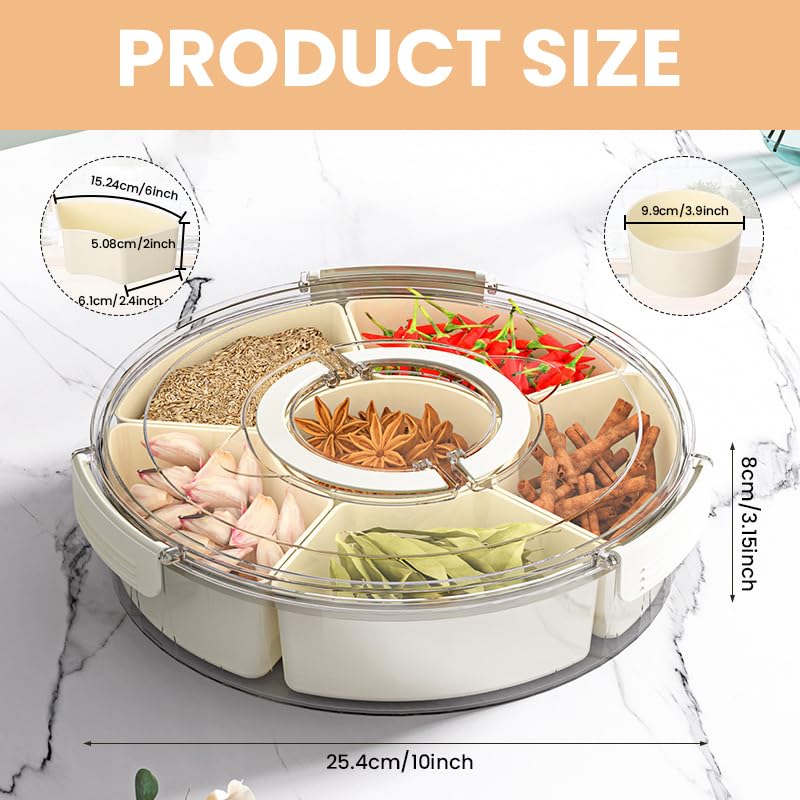 HASTHIP Silicone Divided Serving Tray for Snacks and Fruits with 6 Compartments and Lockable Lid