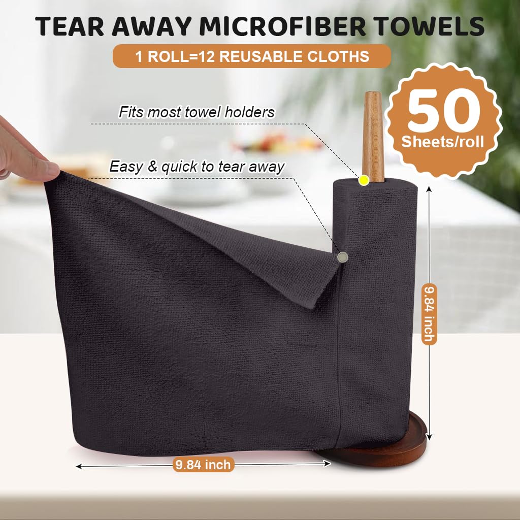 HASTHIP Microfiber Cleaning Cloth Roll 50 Pack 9.8 in Precut Wipes for Kitchen and Car | Reusable Polyester Non Scratch Towels