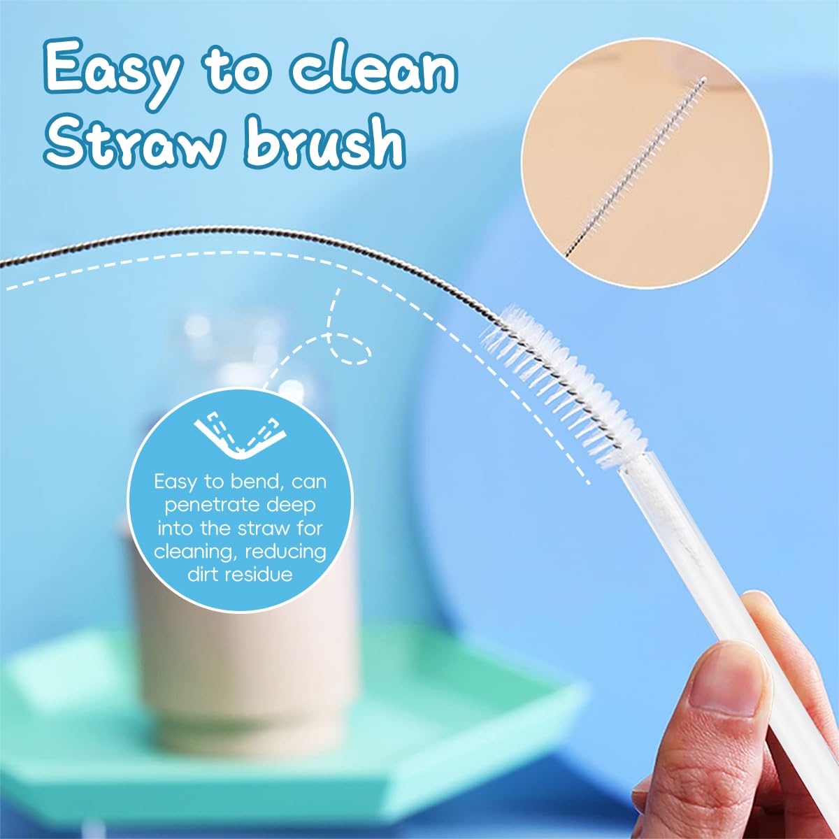 HASTHIP Straws for Stanley Cup with 12PCS 12.2 in Reusable PE Design and Cloud Caps | Cleaning Brush Included