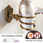 HASTHIP Hair Dryer Stand for Bathroom with Glue and Screws featuring 9.4×10.3×14cm Aluminum Spiral Rack | Retro Bronze Wall Mount Organizer