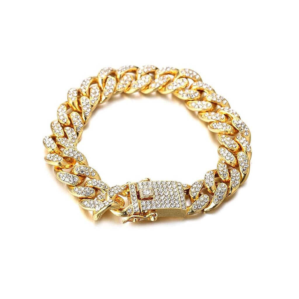 HASTHIP® Pulsera collar cadena cubana en capas de aleación con circonitas - Oro