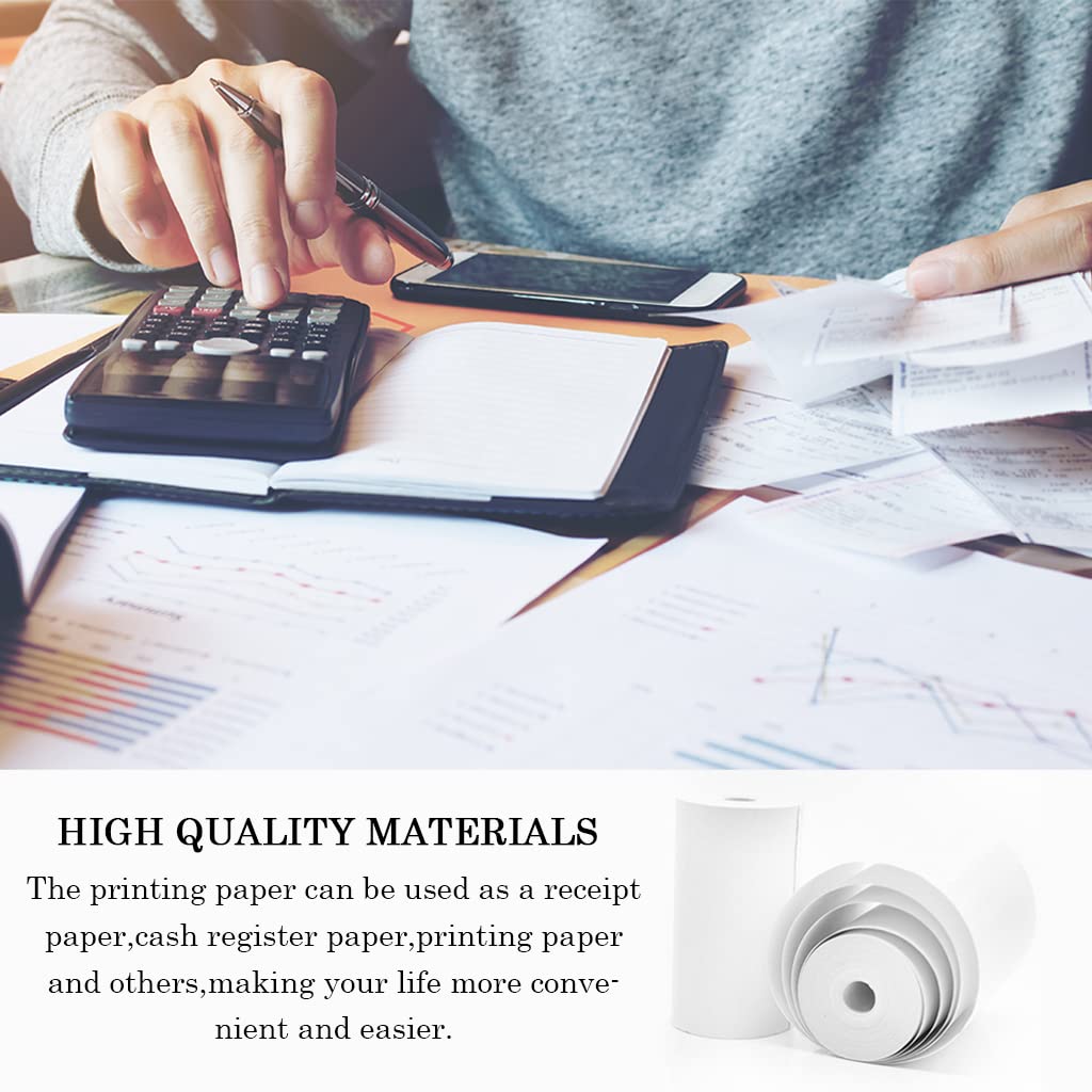 HASTHIP® 5 Rolls Thermal Paper 57x25mm Self-Adhesive Receipt Paper for POS Machine, Mini Thermal Printer, Cash Register, Portable Bluetooth Pocket Printers, Black on White