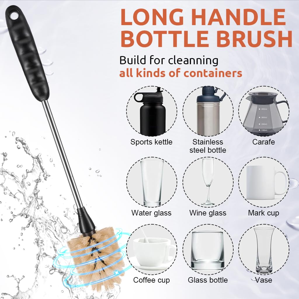 HASTHIP Bottle Brush Set for Water and Baby Bottles with 3 Pcs Ergonomic Handles | Straw Cleaner