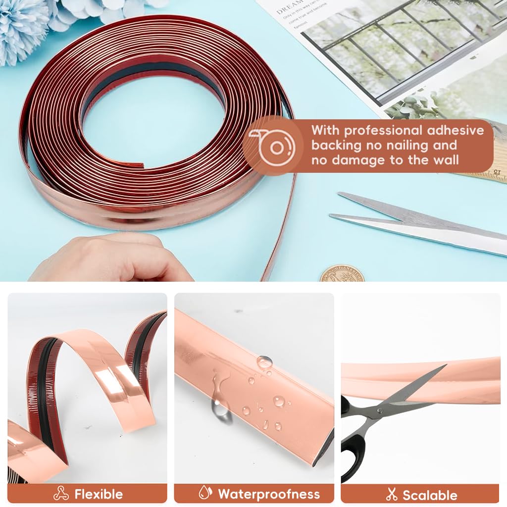 HASTHIP wall molding trim for table edges and door frames featuring self adhesive design 9.84ft x 0.78in in rose gold | flexible PVC corner guard and caulk strip