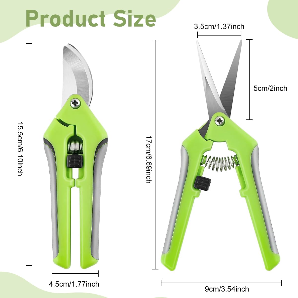 HASTHIP® 2Pcs Pruning Shears 6.6'' Garden Snip Shear Bypass Shears Stainless Steel Gardening Pruning Shears Scissor Spring Loading Labor Saving Garden Snip with Safety Lock for Flower Pot, Vegetable