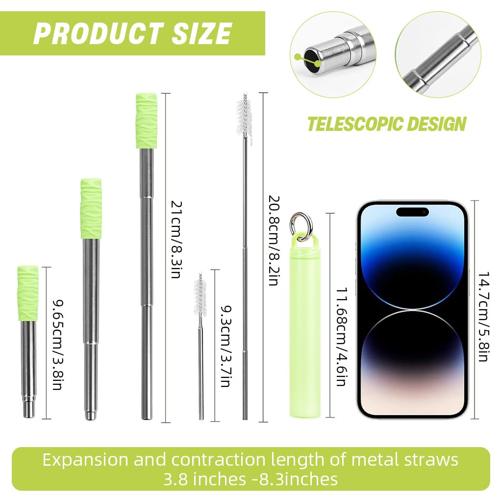 HASTHIP Reusable Straw for Travel with 3.8–8.3 in Retractable Design and Cleaning Brush | 304 Stainless Steel Eco Set