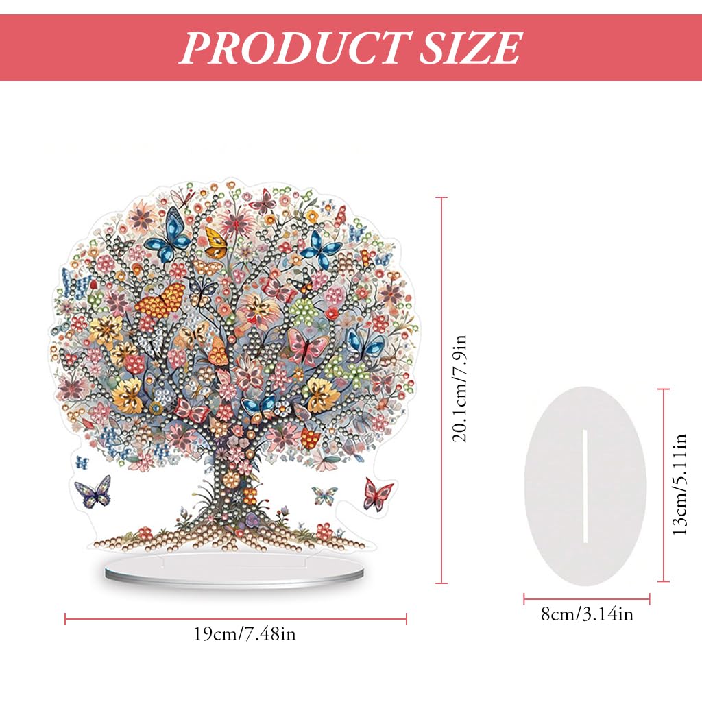 HASTHIP® 5D DIY Diamond Painting Kit Desk Decor with Base Colorful Life Tree Color Acrylic 5D DIY Diamond Art Painting Tabletop Ornaments Beginners 5D DIY Diamond Painting Kit Home Gift