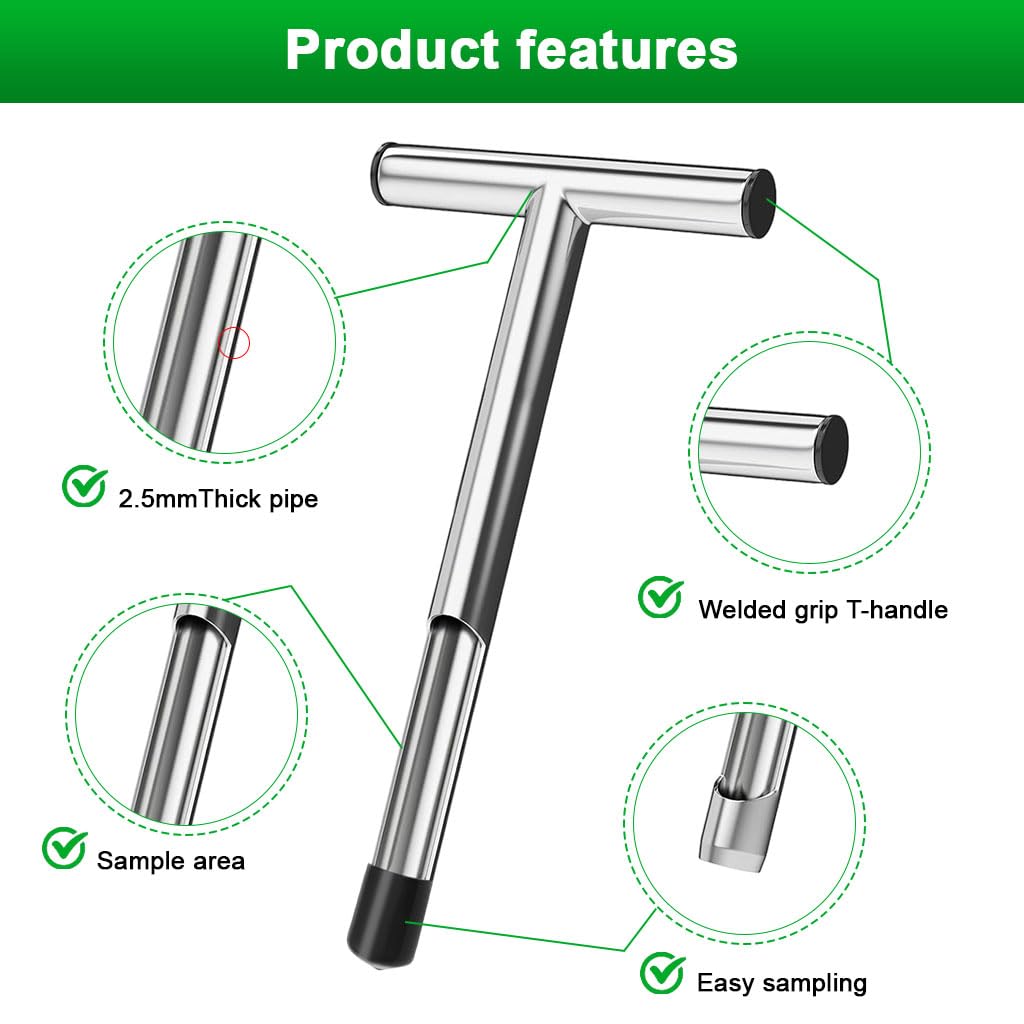 HASTHIP Soil Sampler for Testing Moisture Nutrients and pH featuring 12 in T Handle | Stainless Steel Corer