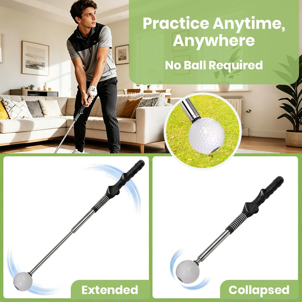 HASTHIP Golf Swing Trainer, Retractable Golf Training Club with Adjustable Length & Sound Feedback