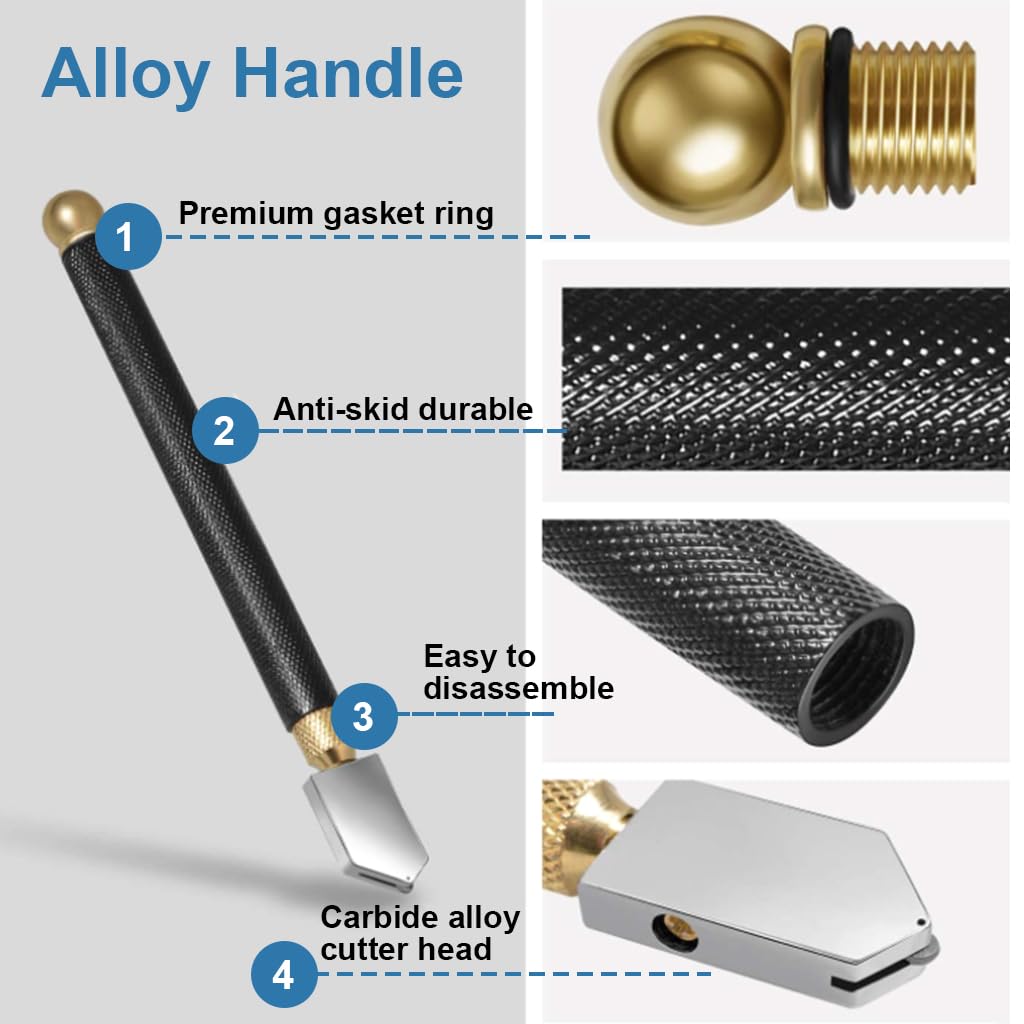 HASTHIP Glass Cutter Tool Set for 2–20 mm Glass with 3 Carbide Heads and Alloy Handle | DIY Cutting