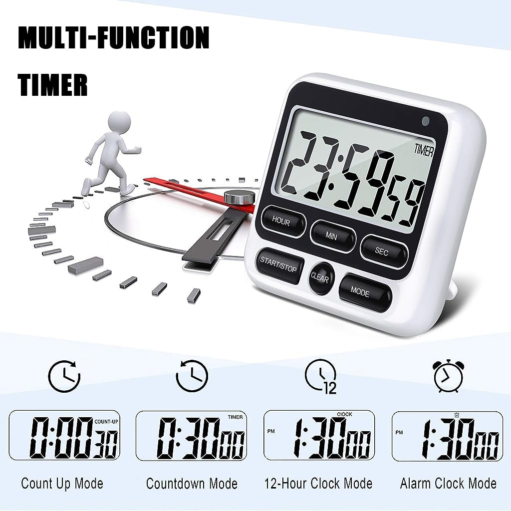 Hasthip Digital Timer for Study and Kitchen with 24 Hour Countdown featuring Magnetic Stand | Black Clock Mode