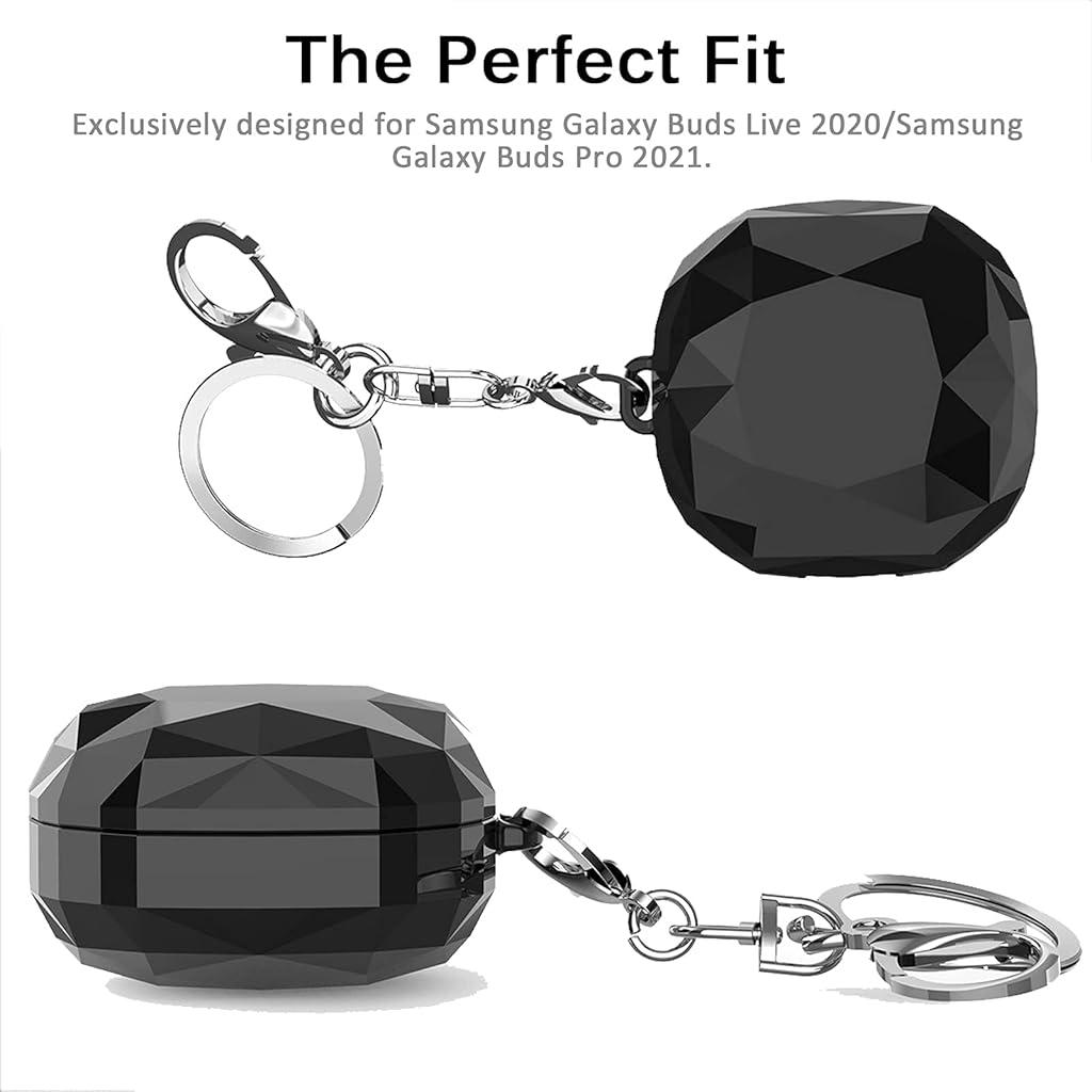 HASTHIP® Fashion Hard Protective Case for Samsung Galaxy Buds 2/Pro/Live,Shockproof Diamond Geometric PC Cover,Separate Pieces Design with Keychain for Men Women Full Protection Not Galaxy