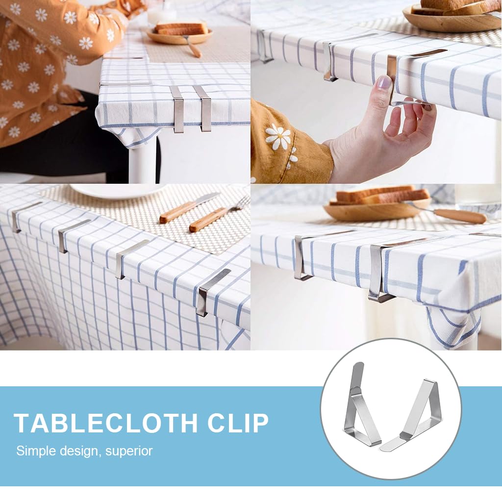 HASTHIP Table Clips for Table Cloth featuring Triangular Clamp Design | 12 Piece Stainless Steel Set for Picnic Party and Restaurant Use