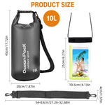 HASTHIP® 10L Waterproof Dry Bags with Waterproof Phone Pouch for Swimming, Roll Up Closure with Quick Release Buckle & Shoulder Strap, Floating Dry Bag for Swim, Beach, Travel