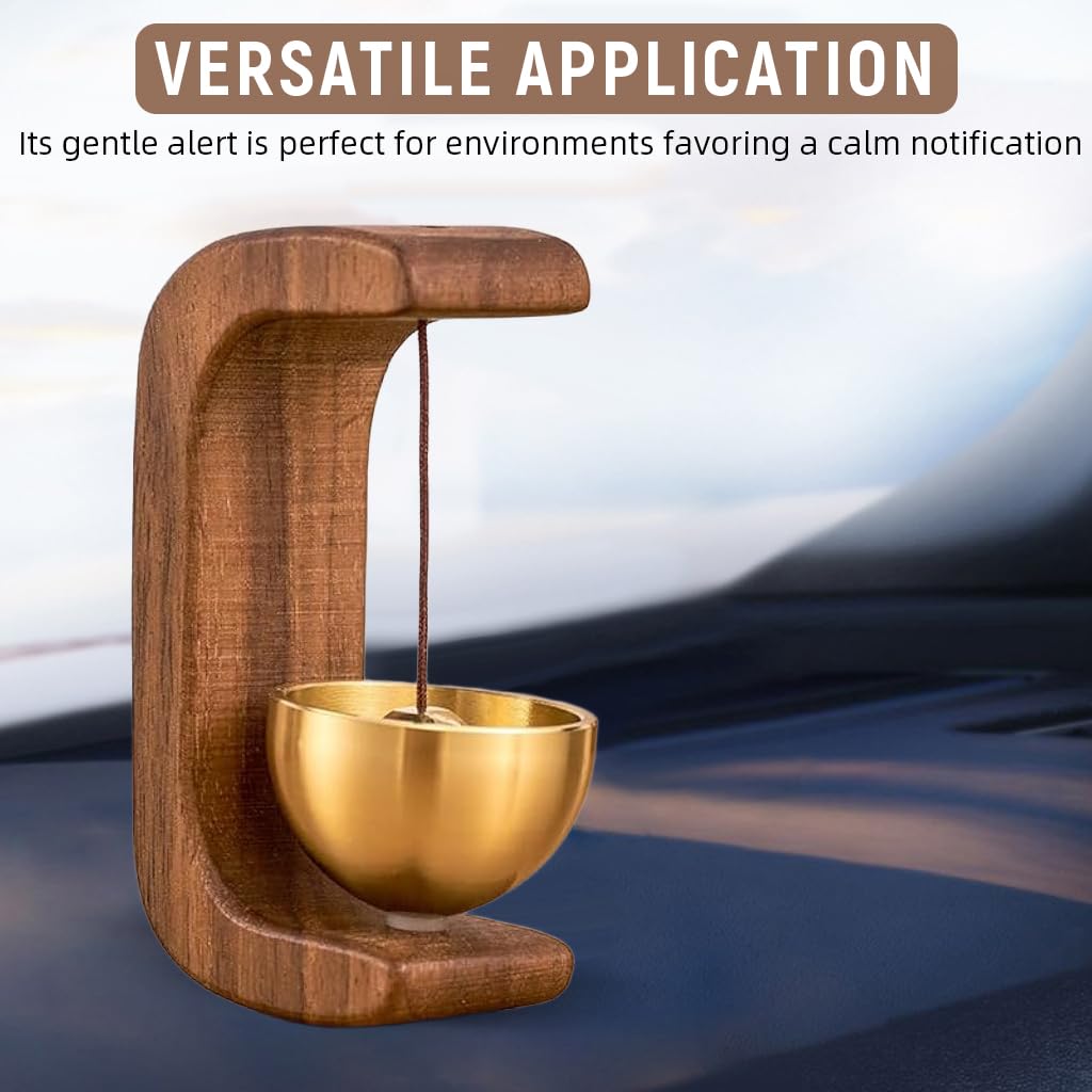 HASTHIP Wooden Door Chime for Home and Shopkeepers with Beech Base Brass Bell 5x7.5cm 2PCS
