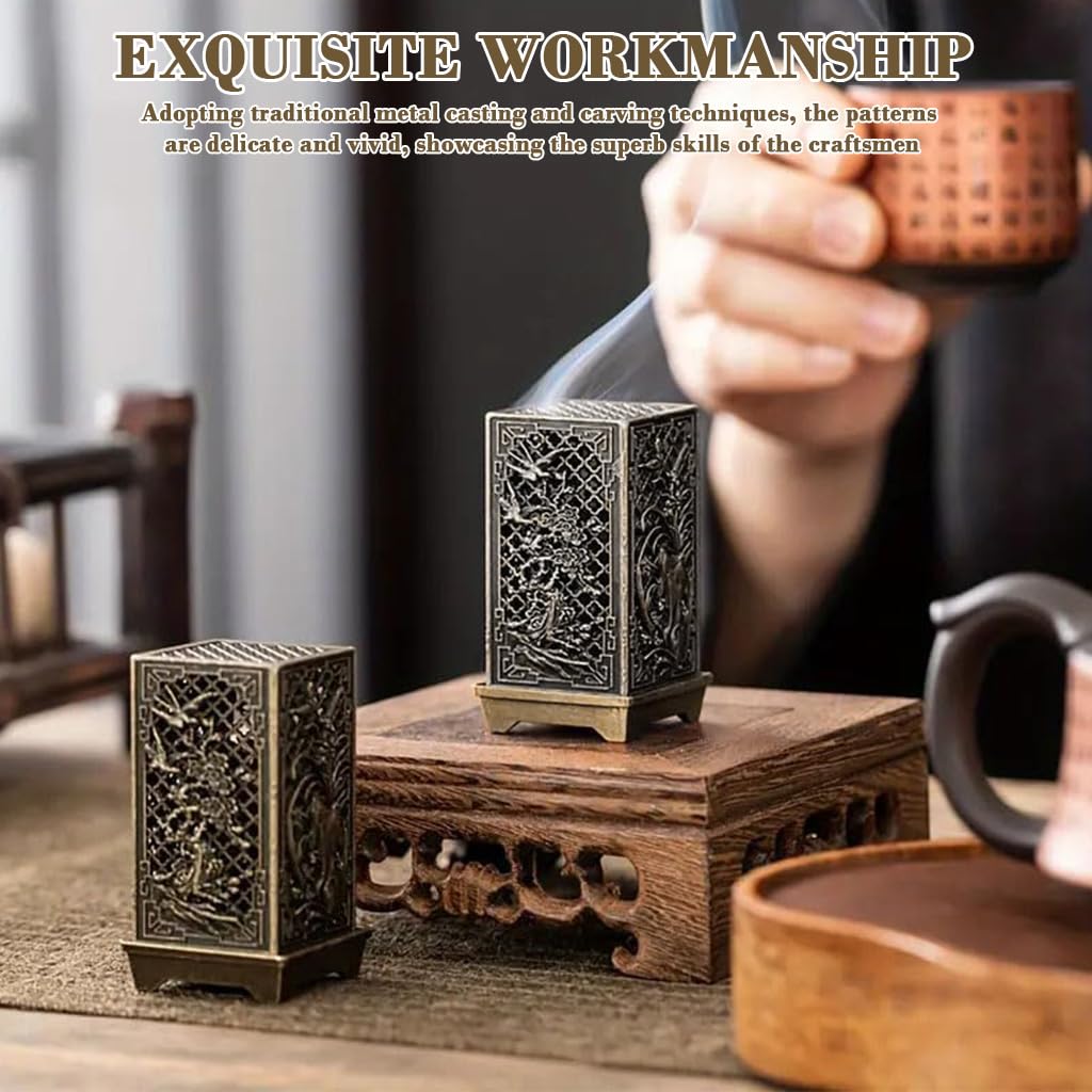 HASTHIP Incense Burner for Indoor Aromatherapy featuring Cutout Grid Pattern 3.4x3.4x6cm Copper Alloy