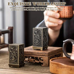 HASTHIP Incense Burner for Indoor Aromatherapy featuring Cutout Grid Pattern 3.4x3.4x6cm Copper Alloy
