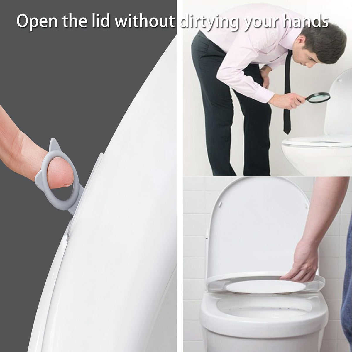 HASTHIP Silicone Toilet Lid Lifter Rings for Bathroom Use with Peel and Stick Cat Design Pack of 4