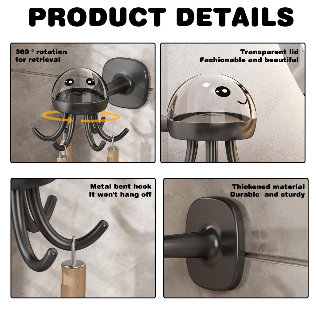 HASTHIP Kitchen Utensils Organizer Hooks for Wall with 360° Swivel Octopus Design | No Drill Space Saving Solution