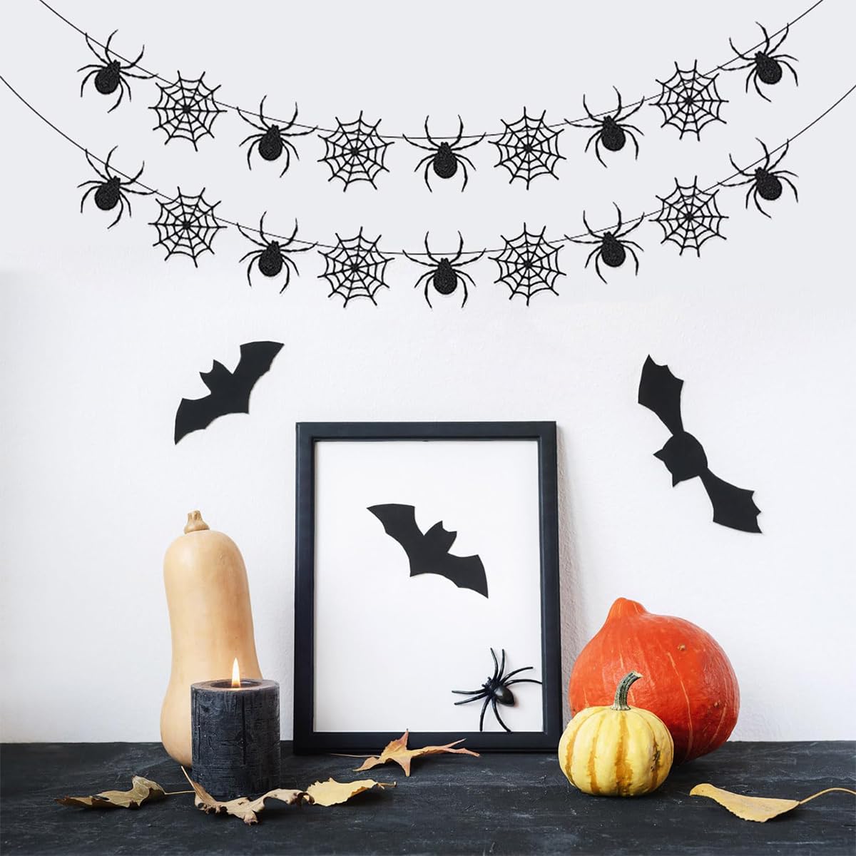 HASTHIP Halloween Tinsel Garland for Home and Party Decor with 6.6ft Cuttable Design | Featuring Pumpkin Spider Bat Cutouts in Orange and Purple