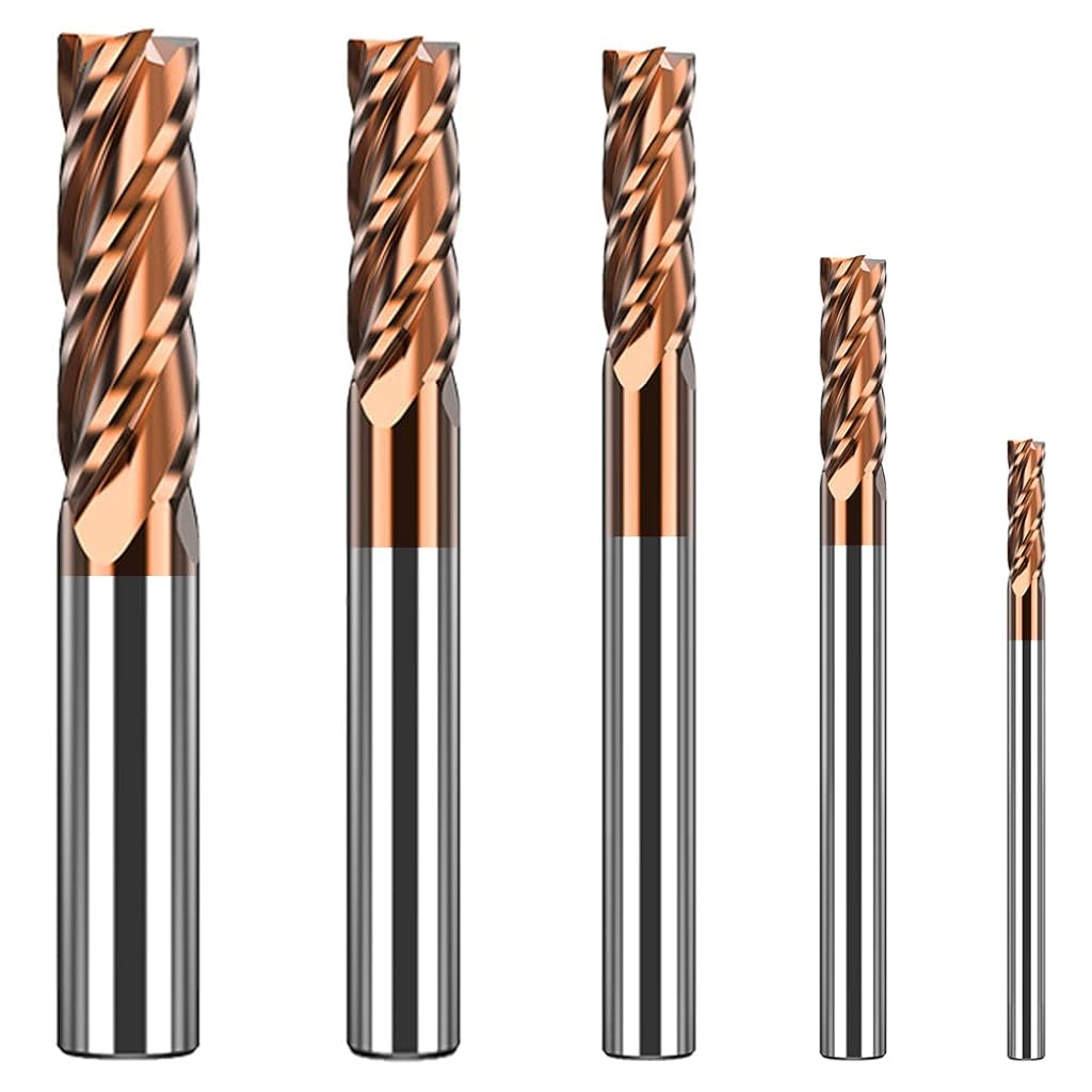 HASTHIP® 5PCS 4 Flutes HRC55 Carbide End Mill CNC Cutting tools Alloy Carbide Milling EndMills Tungsten Steel Milling Cutter Square Router Bit-Yellow