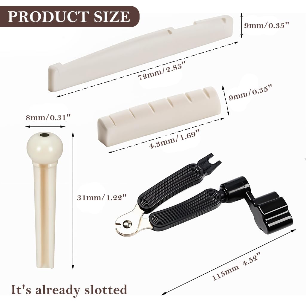 HASTHIP Guitar Repair Kit for Acoustic Maintenance with String Winder and Cutter | 28PCS Set