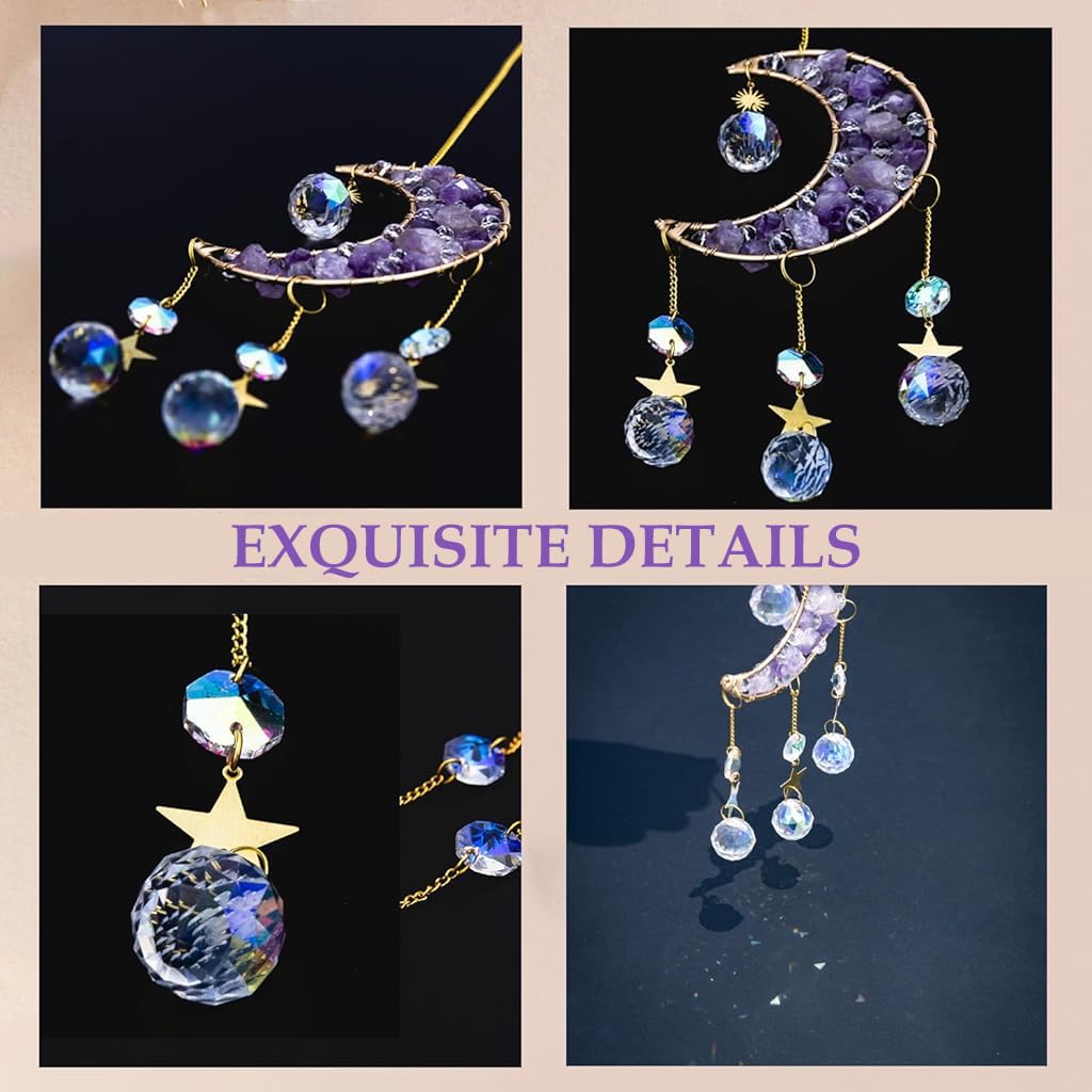 HASTHIP Sparkling Crystal Moon Charm for Home Decor featuring Purple Acrylic Crescent 16.2 in
