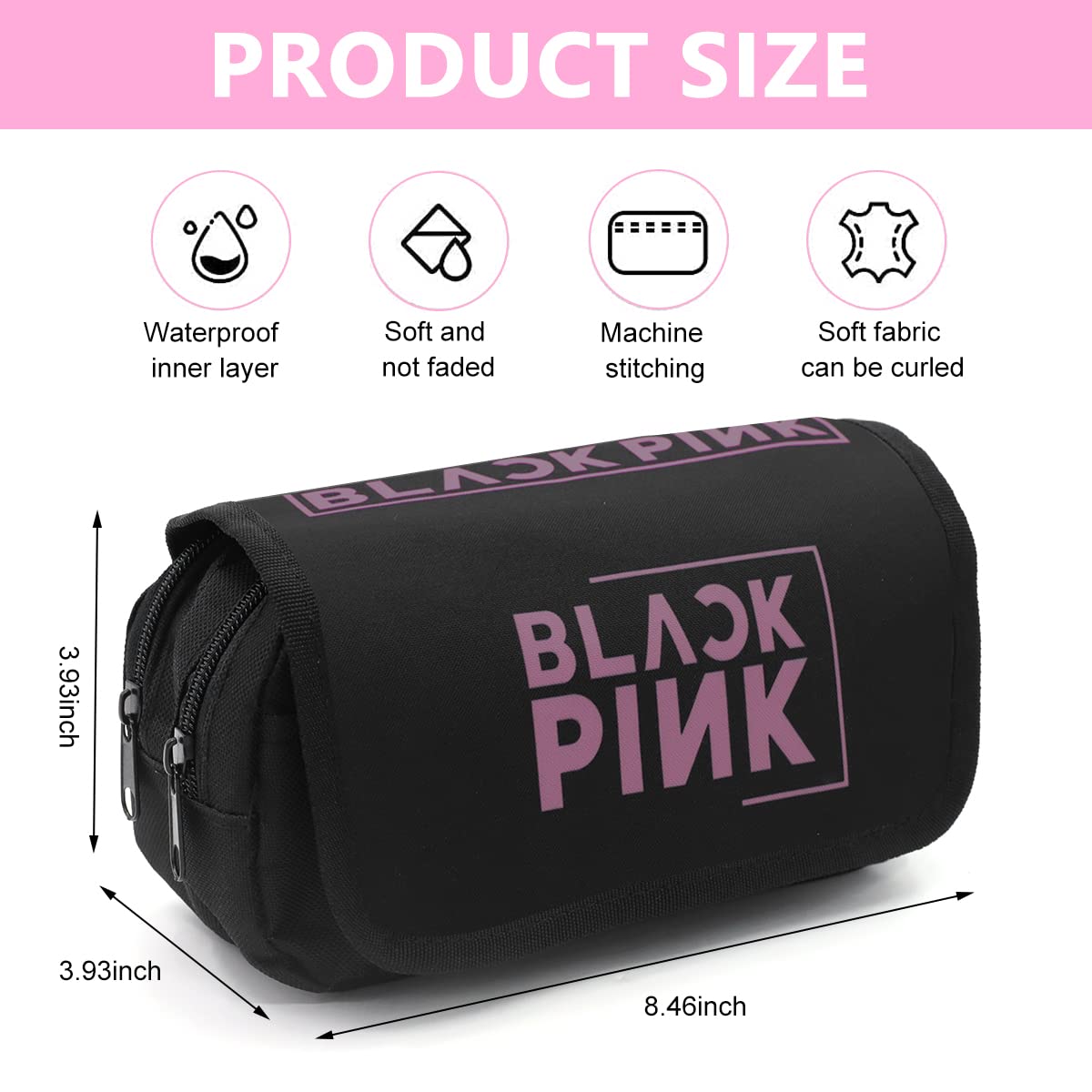 Blackpink Pencil Box Pencil Case Large Capacity Cosmetic Bag Organizer Pouch for Blackpink Lover Fans, Double Zippers Stationary Bag for School Girls Boys & Adult Gift