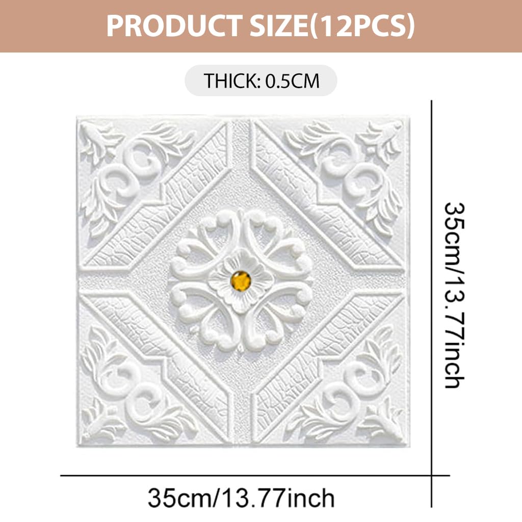 HASTHIP Brick Wallpaper Wall Decor Panels for Home Renovation with Self Adhesive 13.8 x 13.8 in Vintage White Foam | Ideal for Living Room and Bedroom