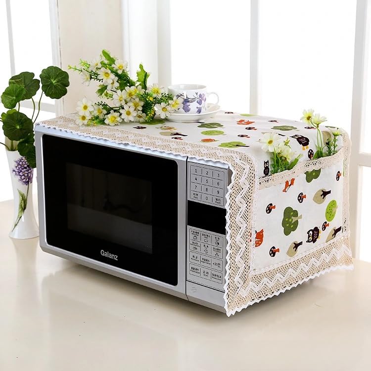 HASTHIP Microwave Oven Dust Cover 100cm x 35cm with Foldable Cotton Linen Fabric | Indian Home Decor Protection