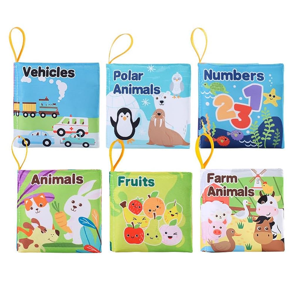 HASTHIP® 6Pcs Cloth Books for Babies 0 to 3 Years, Soft Sensory Books for Babies 6-12 Months, Built in Rustling Sound and “BB” Device