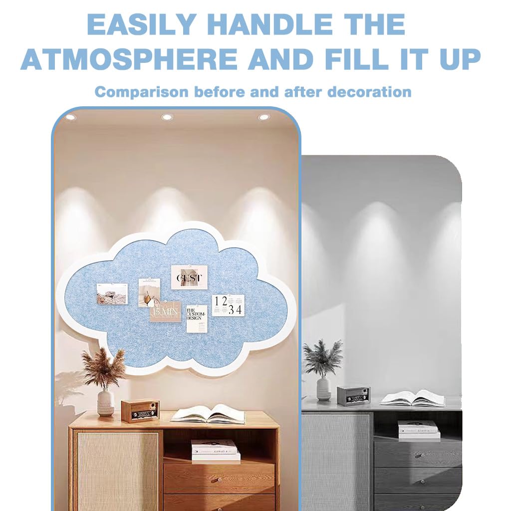 HASTHIP® Cute Cloud Felt Pin Board Self Adhesive Corkboard Alternative,Home Office Felt Vision Bulletin Board DIY Wall Display Panel for Photos Memos Messages,15.7x23.6inch-Blue