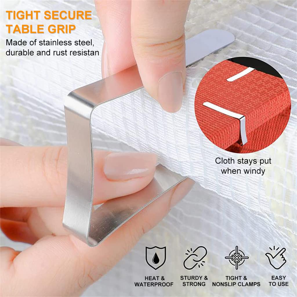 Tablecloth Clips, 4 Pack Stainless Steel Large Table Cover Clamps Table Cloth Holderss, Heavy Duty Picnic Table Clips, Table Cloth Holders Ideal for Restaurant Weddings Party (7 * 7.5cm)