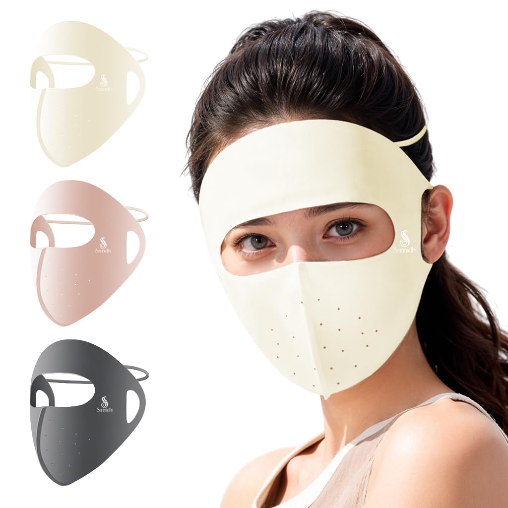 HASTHIP® Pasamontañas 3 Piezas Hombre Mujer, Máscara Facial Completa UPF 50+ Transpirable de Seda Helada, Protección Solar y Viento para Moto, Ciclismo, Conducción, Camping y Verano