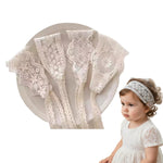 HASTHIP® Diadema de Encaje Suave para Niñas,Cinta para el Pelo con Lazo,4 Pcs Cintas Elásticas de Algodón y Poliéster Diadema Blanca y Rosa Ideal Bebés Niñas