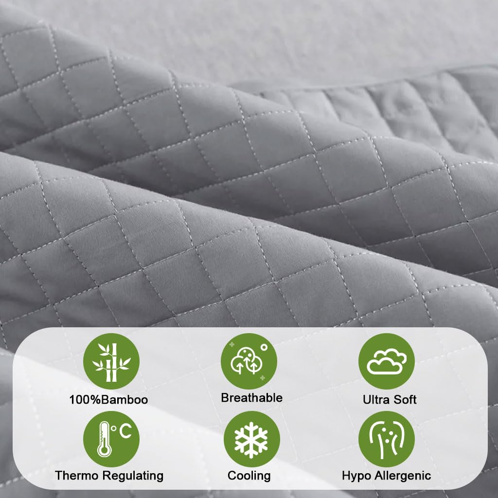 HASTHIP Pillow Cover Set with Zip Closure for Standard Pillows 48x74cm 2Pc | Bamboo Fiber Waterproof Protection Grey