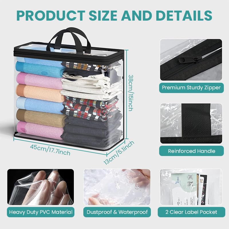 HASTHIP Clothes Storage Bags for Wardrobe Organization with Zipper Handle 45x38x13cm | Clear Waterproof PVC Dustproof Garment Bags