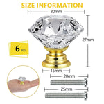 HASTHIP Cabinet Knob Pull Handle Set for Dresser and Drawers with 6 Pack 30mm Crystal Glass Diamond Knobs | Includes Screw Kit