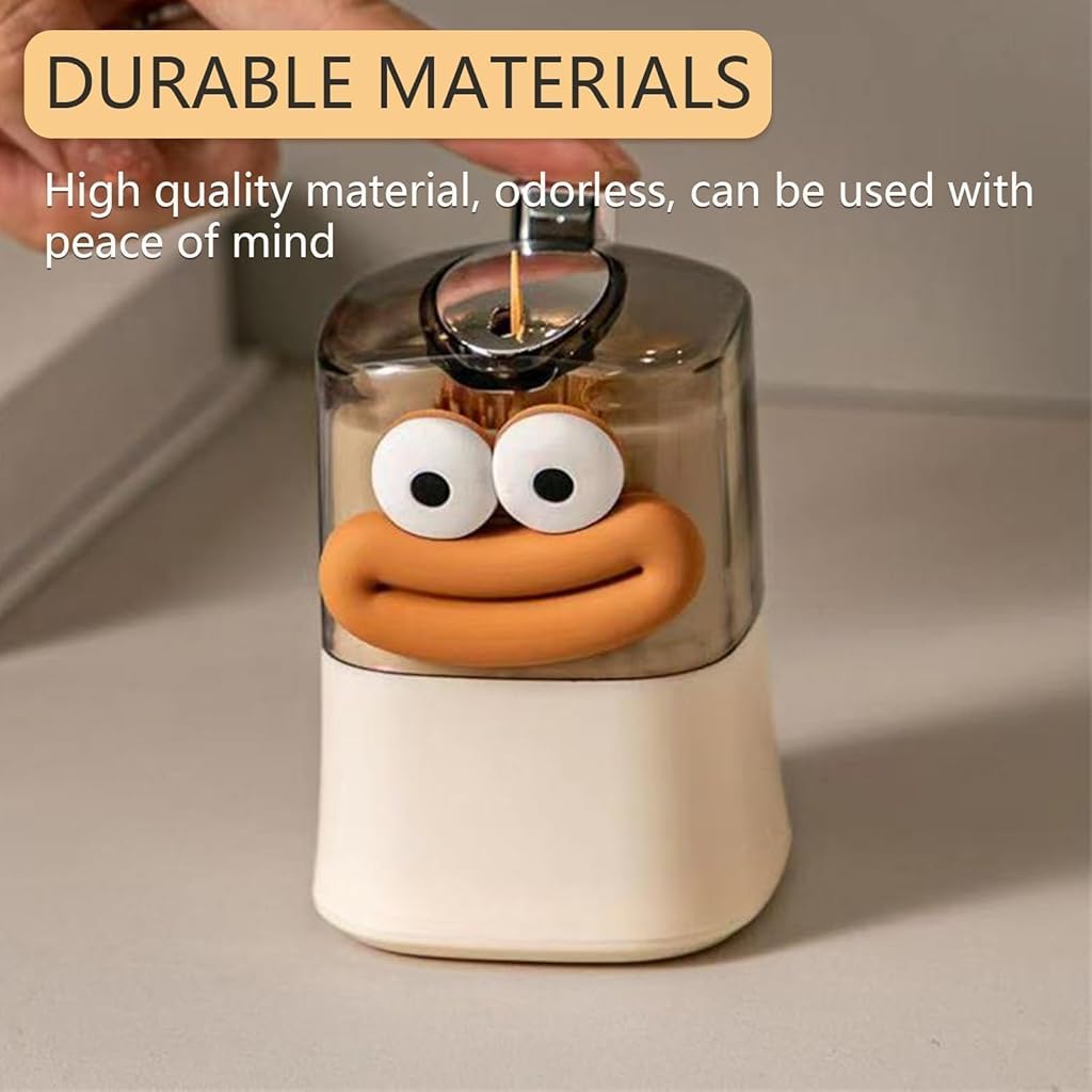 HASTHIP Toothpick Holder 2 Pcs with Push Down Pop Up Dispenser 10x6.5x6.5 cm Beige | Bamboo Refillable Container for Dining Table