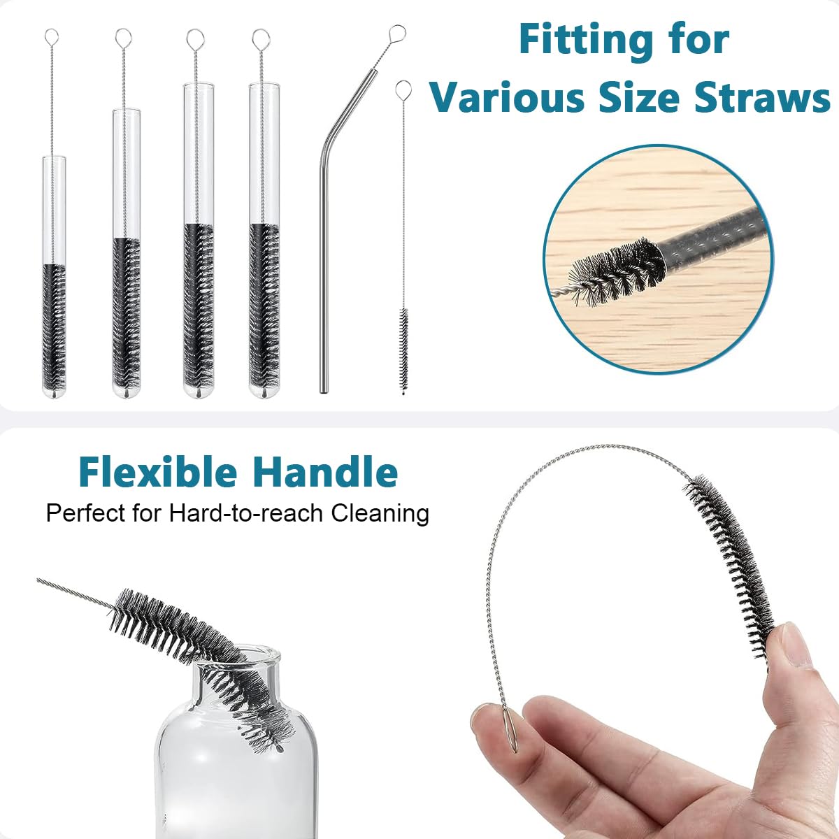 HASTHIP Straw Cleaner Brushes for Water Bottles and Sippy Cups 24PCS 8 Inch Nylon Kit