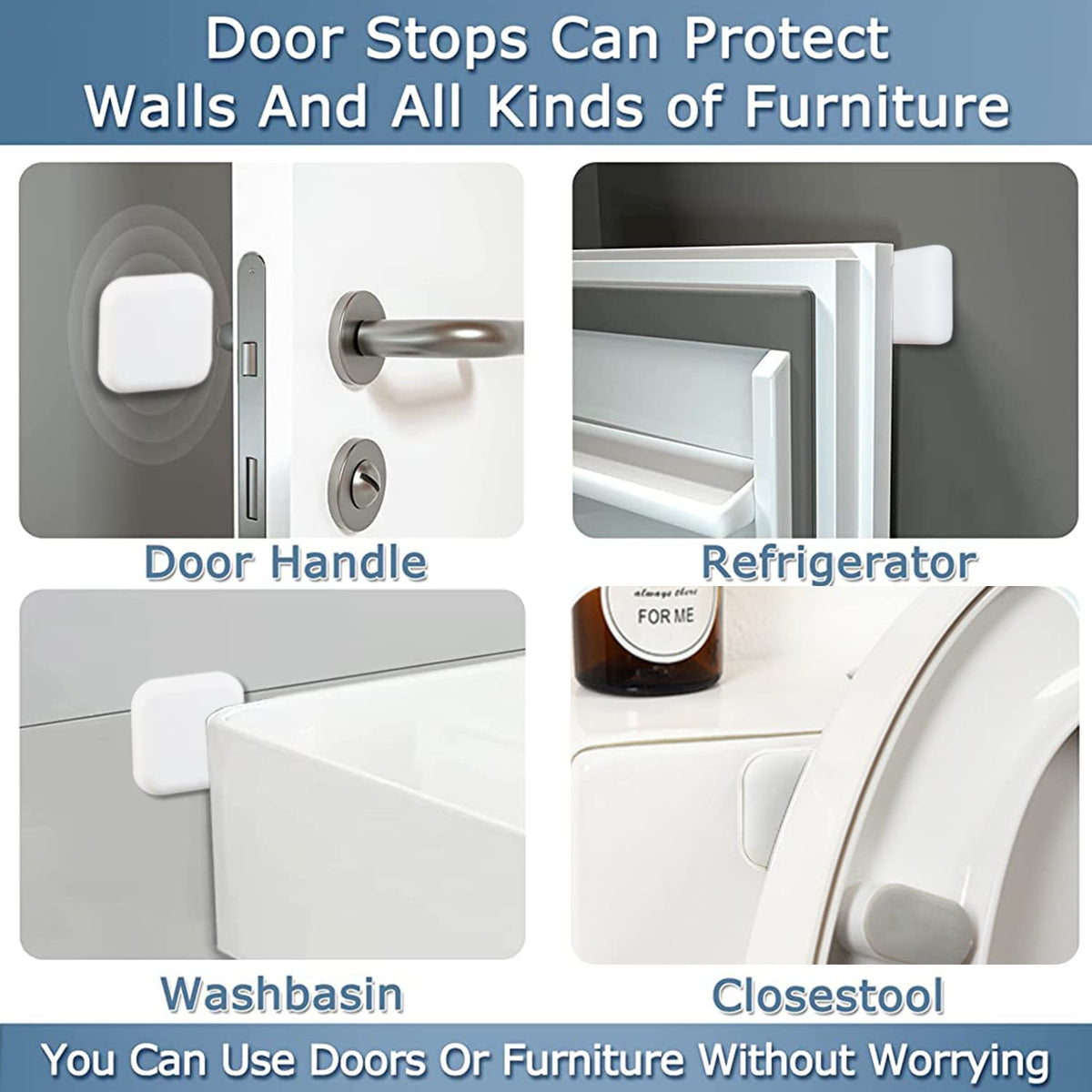 HASTHIP Door Bumper Wall Protector 12PCS for Quiet Door Opening with Self Adhesive Silicone Pads 4.5 x 4.5cm White