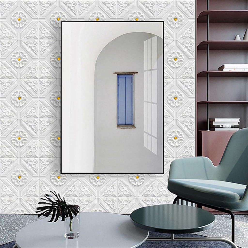 HASTHIP Brick Wallpaper Wall Decor Panels for Home Renovation with Self Adhesive 13.8 x 13.8 in Vintage White Foam | Ideal for Living Room and Bedroom