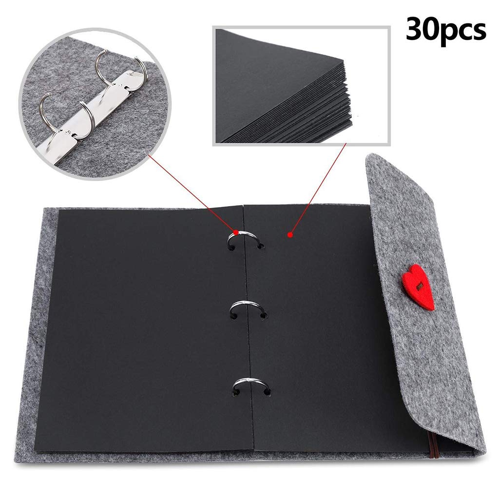 HASTHIP Photo Album for DIY Scrapbooking with 30 Sheets and 360° Rotation | Grey Felt Cover