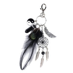 HASTHIP Dreamcatcher Keyring with Black Agate and Feather Charm in Black and Silver | Imported from Hong Kong