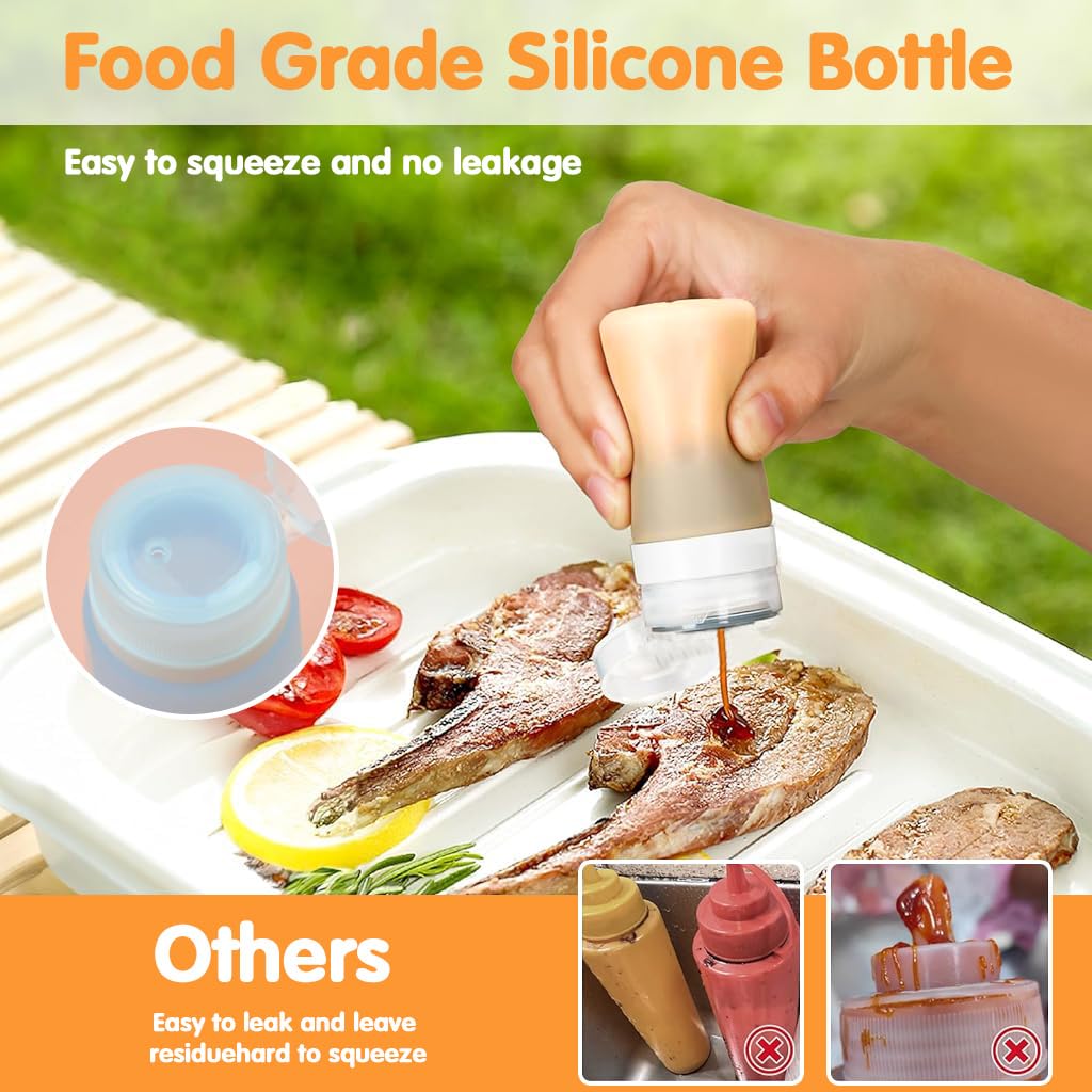 HASTHIP Silicone Squeeze Bottles for Salad Dressing to Go with Leakproof Flip Lid | 4Pcs 60ml Set