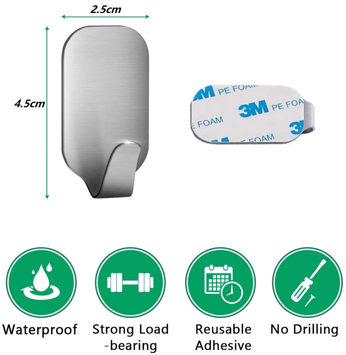 HASTHIP Adhesive Wall Hooks for Bathroom and Kitchen featuring Rustproof Stainless Steel | 16 Pack
