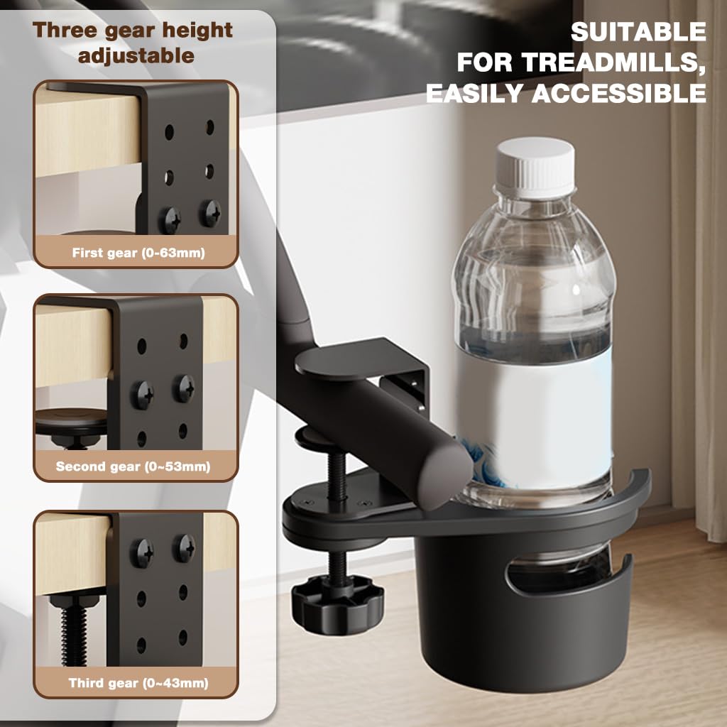 HASTHIP Desk Cup Holder for Home and Office with Swivel Design and Screw-Fix Clamp | Black Silicone Spill-Proof Drink Holder